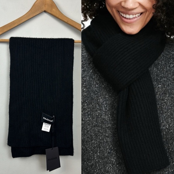 NWT NAADAM Signature Cashmere Ribbed Scarf Black